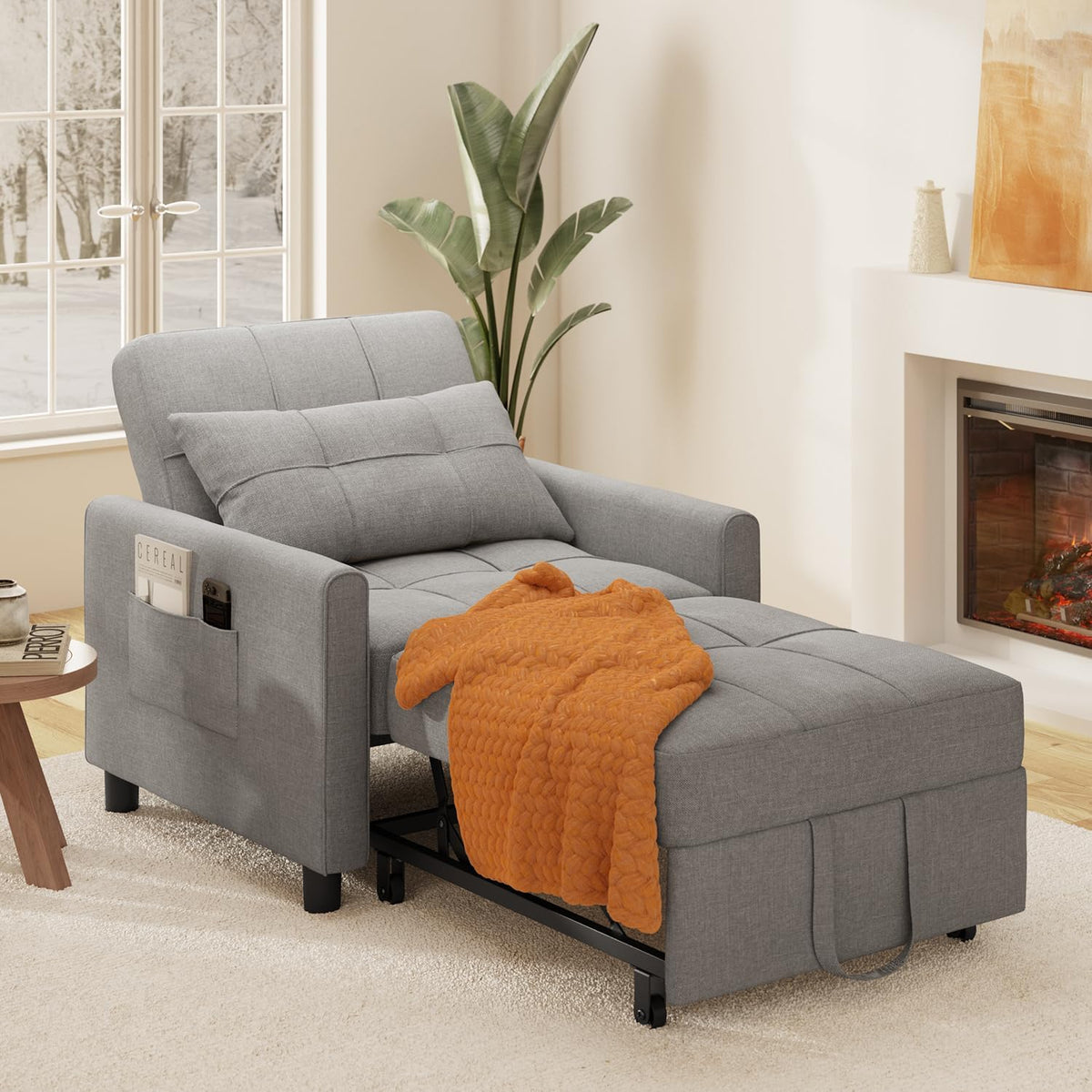Xbro Schlafsessel 3-in-1-Convertible-Stuhl-Bett, Schlaferstuhl mit bettfunktion, Verstellbares Schlafsofa mit Kissen und Tasche, Sessel mit schlaffunktio für kleine Wohnung (Hellgrau)