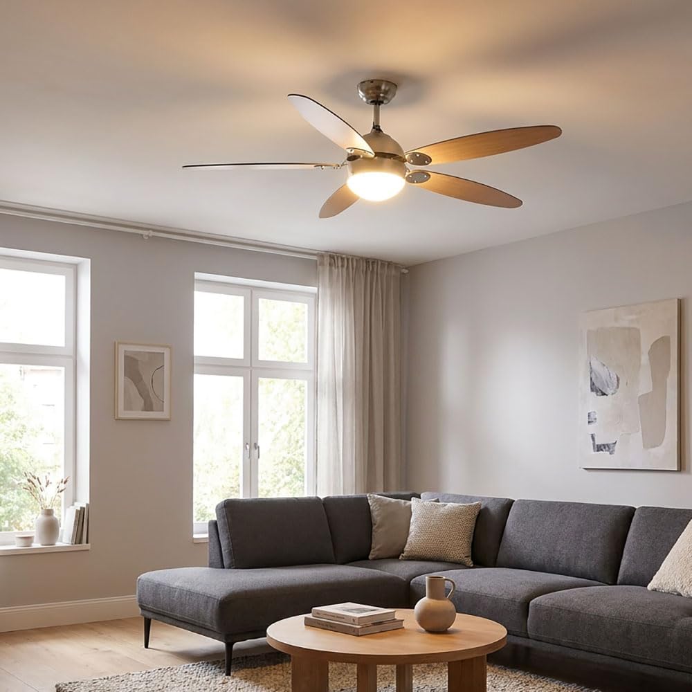 LED Deckenventilator Ventilator Wohnzimmer Rechts-/Linkslauf Metall D 132 cm