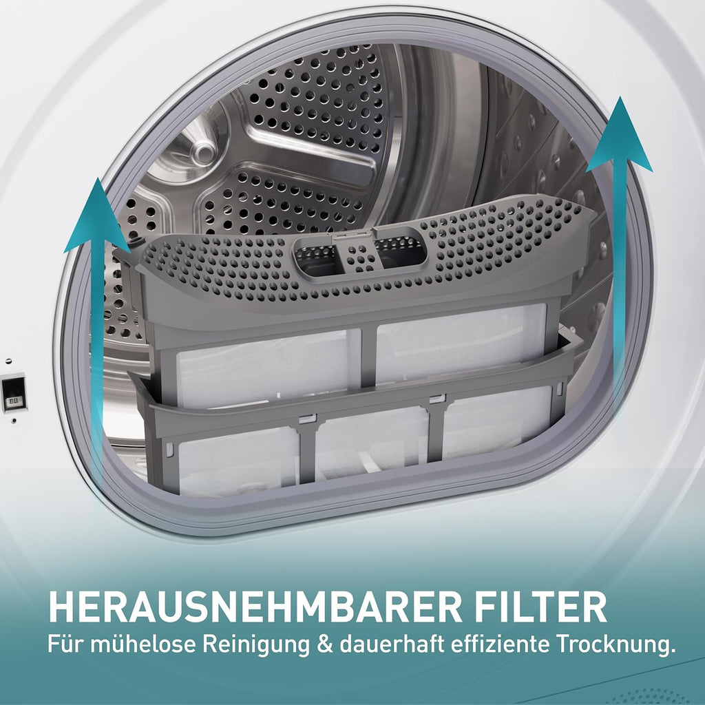 Heinrich´s Wärmepumpentrockner, 8 kg, Frontlader, Schnelltrocknung, 15 Programme, Sensor Trocknung, LED-Display & Drehregler, Edelstahl-Schontrommel, Innenbeleuchtung, schlankes Design, weiß