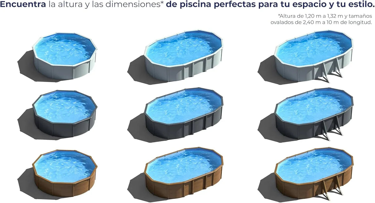 Piscina de Acero Elevada,Ovalada con Aspecto Madera. Piscinas Desmontables para Jardín. 730 x 375 x 120 cm - Piscina Gre KIT730W Pacific.