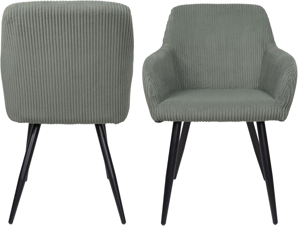 ALBATROS Esszimmerstuhl SILA – 2er Set Polsterstühle mit Armlehnen, Cord-Bezug, Grün | Küchen- & Esszimmerstühle für Küche, Wohnzimmer & Esszimmer | Esstisch Stühle