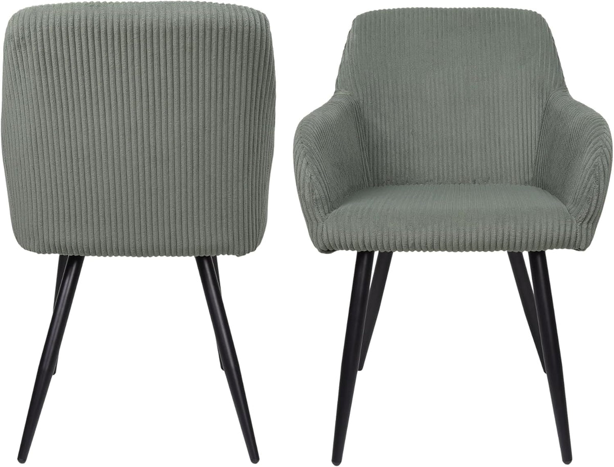 ALBATROS Esszimmerstuhl SILA – 2er Set Polsterstühle mit Armlehnen, Cord-Bezug, Grün | Küchen- & Esszimmerstühle für Küche, Wohnzimmer & Esszimmer | Esstisch Stühle