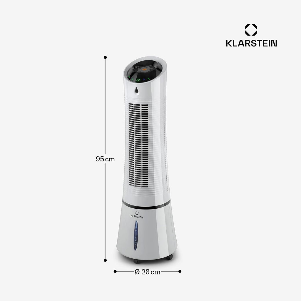 Klarstein 4-in-1: Smart Luftkühler, Ventilator, Luftbefeuchter & Ionisation I 6 L Wassertank, Oszillation, 30 W, 210 m³/h, Timer I Klimagerät ohne Abluftschlauch, Mobiles Klimagerät, Silber