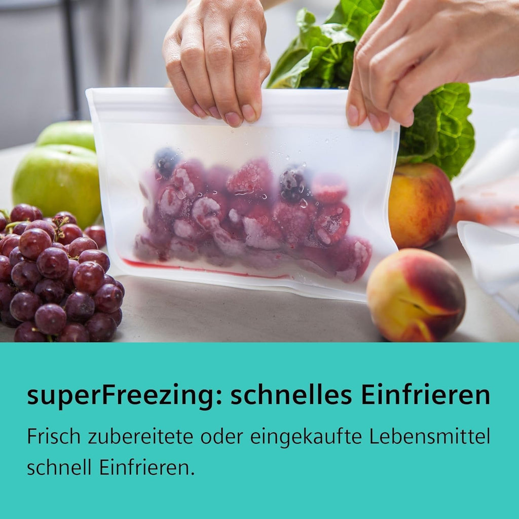 Siemens KG39N2XAG, iQ300, Freistehende Kühl-Gefrier-Kombination, Gefrierbereich unten, 363 l, Total noFrost, hyperFresh, extrem leise, LED Beleuchtung, 203 x 60 cm, Gebürsteter Stahl AntiFingerprint
