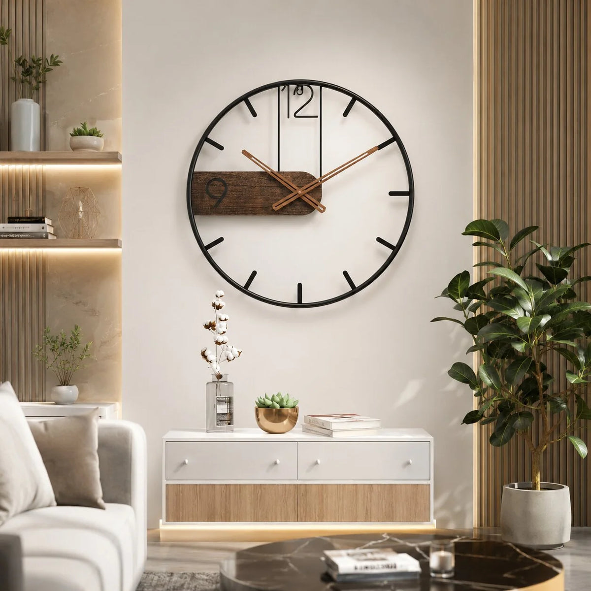 Moderne Wanduhr aus Edelstahl und Walnussholz | Walnchron