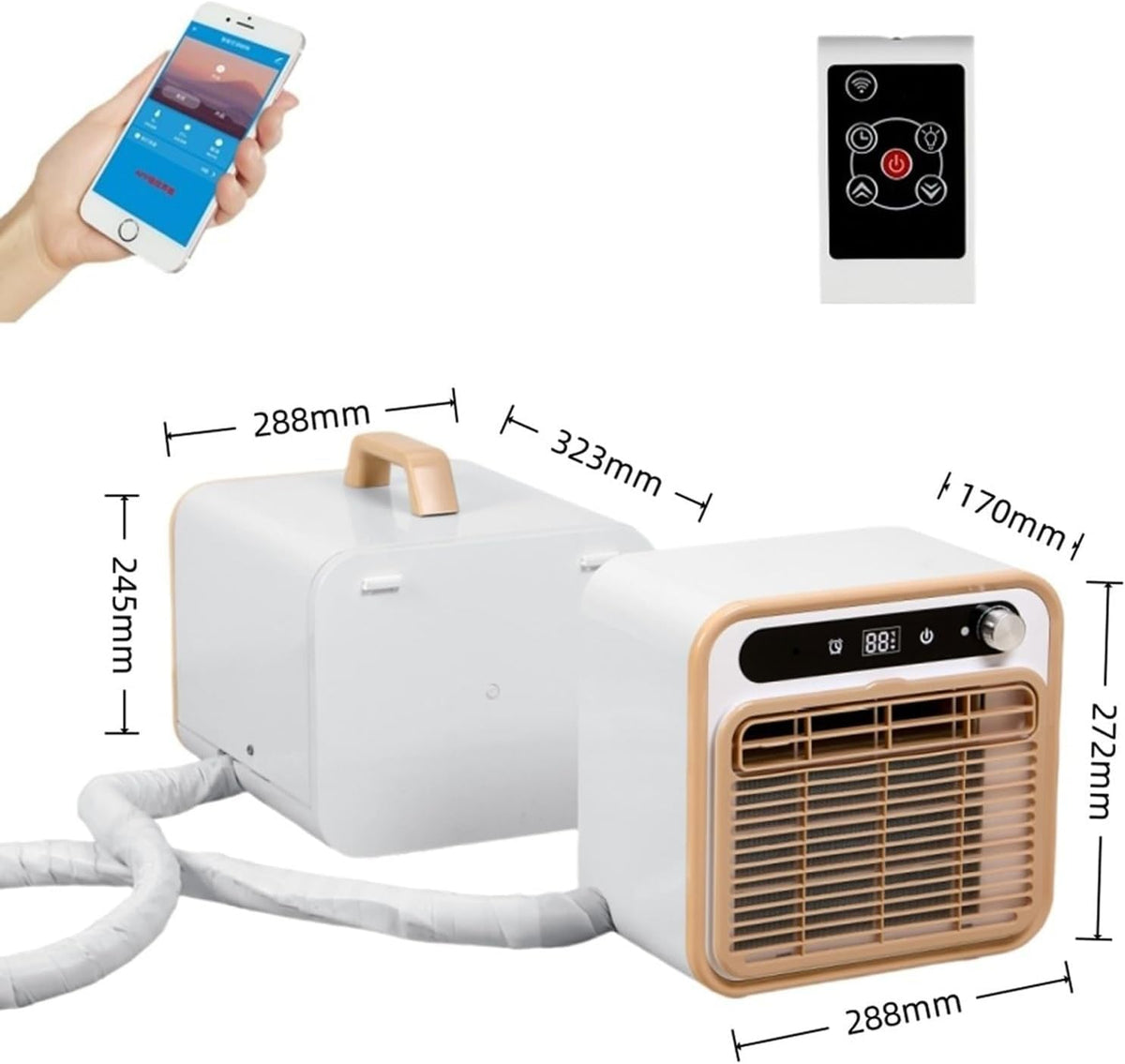 Tragbare Mini-Klimaanlage, Split-Kühlsystem, 5000 BTU, leise Kühlung, keine Fensterabdichtung erforderlich, Touch-Bedienung & Fernbedienung, Timer-Steuerung(With 2-meter connecting pipe)