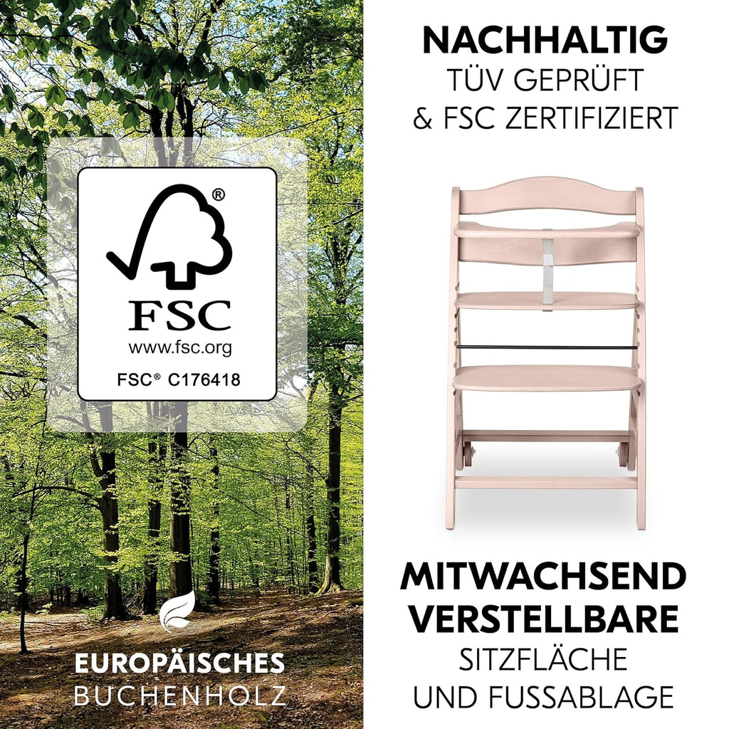 hauck Hochstuhl Beta+ Newborn Set Premium Dark Grey - Babyhochstuhl Set ab Geburt mit Neugeborenen Aufsatz Bouncer, Sitzpolster und Essbrett - Dark Grey