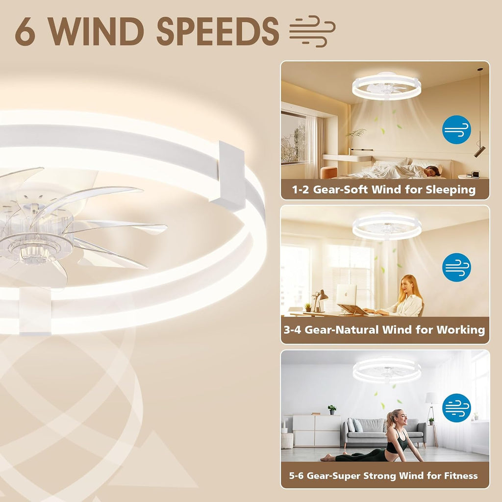 NIORSUN Ventilator Deckenleuchte,50CM LED Deckenventilator mit Beleuchtung,3 Farbtemperatur und 6 Geschwindigkeiten Deckenventilator mit Lampe,APP/Fernbedienung Dimmbar Ventilator Deckenlampe Weiß