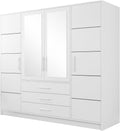 Drehtürenschrank Bado 4D, Kleiderschrank mit Spiegel, Schubladen und Spiegeltüren, Elegantes Schlafzimmer Schrank, Jugendzimmer (Weiß)