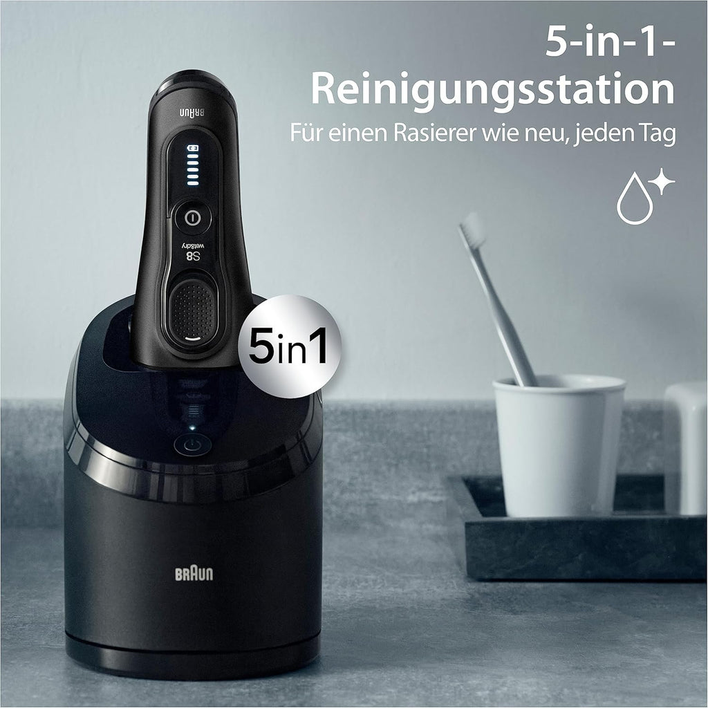 Braun Series 8 Rasierer Herren Elektrisch mit 4+1 Scherkopf, Elektrorasierer, Präzisions-Langhaarschneider, Reinigungsstation, 60 Min Laufzeit, Wet & Dry, Made in Germany, 8560cc, schwarz