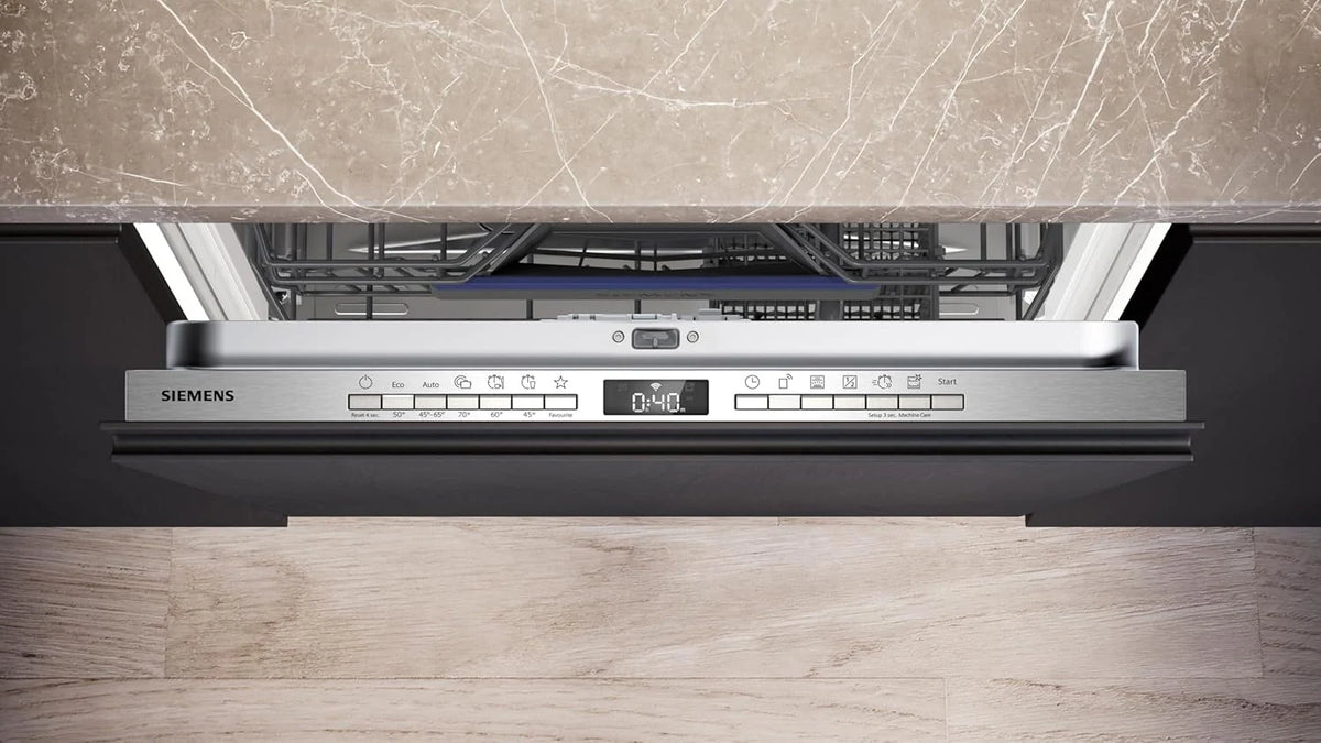 Siemens SN63EX06VE, iQ300 Smarter Geschirrspüler, Vollintegrierte Spülmaschine, 60 cm, Besteckschublade, Extra leise, varioSpeed, Automatische Türöffnung, Dreifach rackMatic, infoLight, intesiveZone