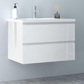 Badezimmermöbel 80cm Keramik Waschtisch mit Unterschrank Badmöbel Set Badezimmerschränke mit 2 Soft-Close Schubladen Hochglanz Weiß