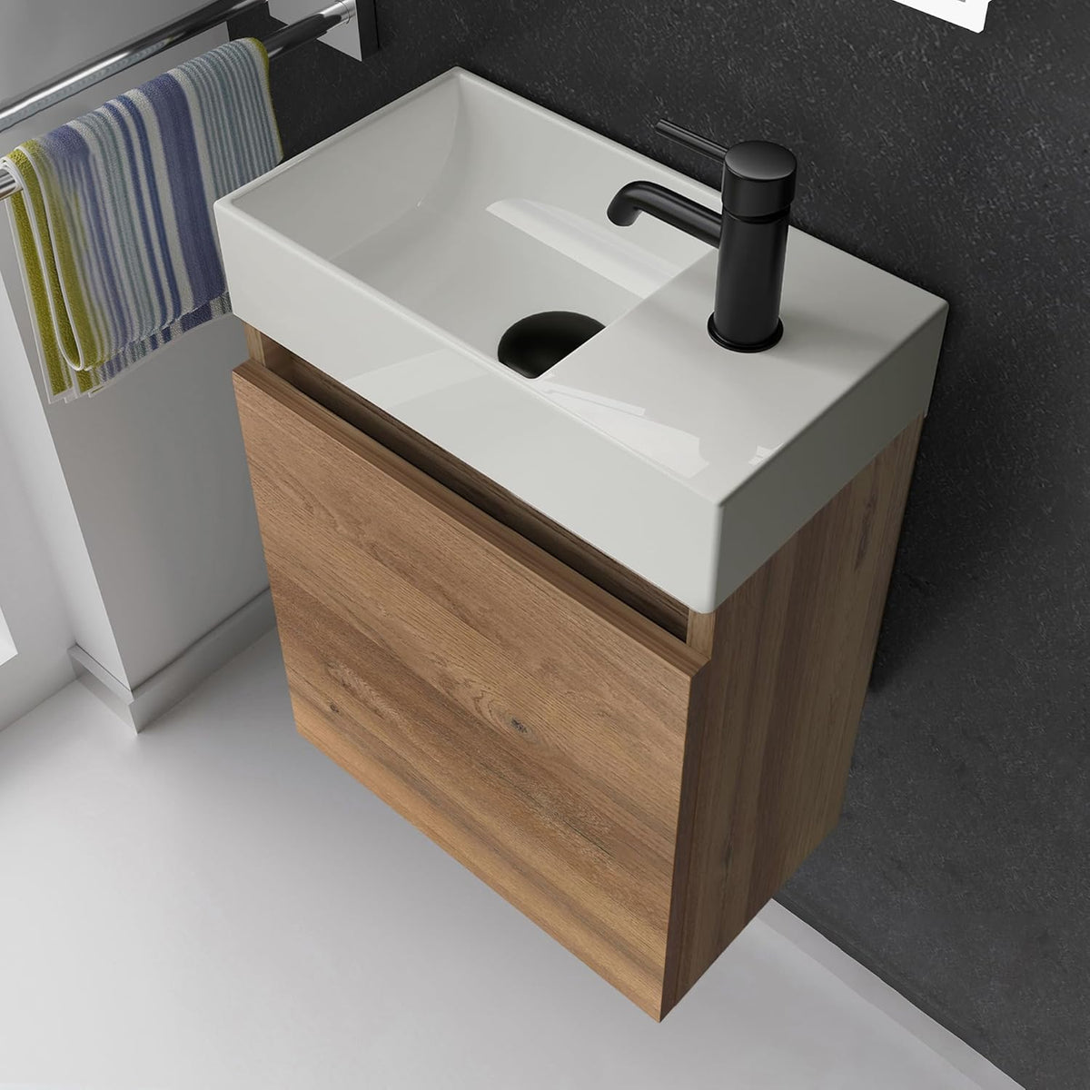 Alpenberger Waschbecken mit Unterschrank 45 cm | Badezimmermöbel Set | Kleines Waschbecken Gäste WC | Waschtisch Set | Unterschrank Bad Waschbeckenunterschrank Bamboo