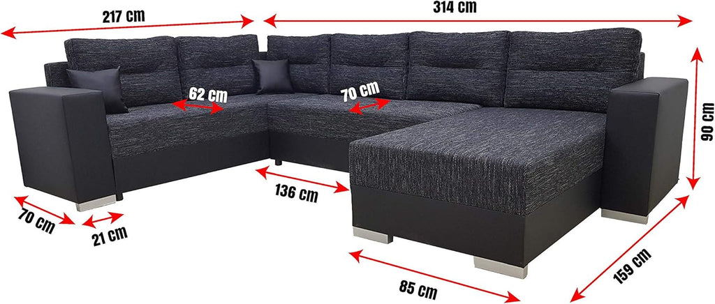 Generisch Sofa Couch Garnitur Sofagarnitur Captain U mit Schlaffunktion Wohnlandschaft