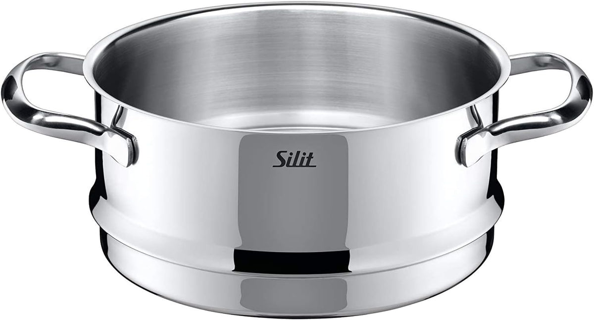 Silit Toskana Topfset induktionsgeeignet 10-teilig, Kochtopf Set mit Glasdeckel, Induktionskochtöpfe, Milchtopf, Dämpfer, Pfanne, Edelstahl teilmattiert, Induktions Töpfe Set unbeschichtet