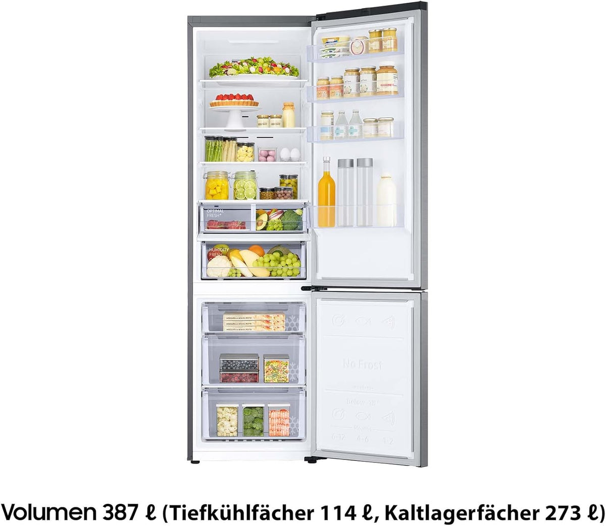 RL38T607BS9/EF Kühl-Gefrierkombination, 203 cm, 387 l, Kühlschrank mit Gefrierfach, Twin Cooling+, No Frost+, SpaceMax, Optimal Fresh+, Humidity Fresh, Edelstahl Look