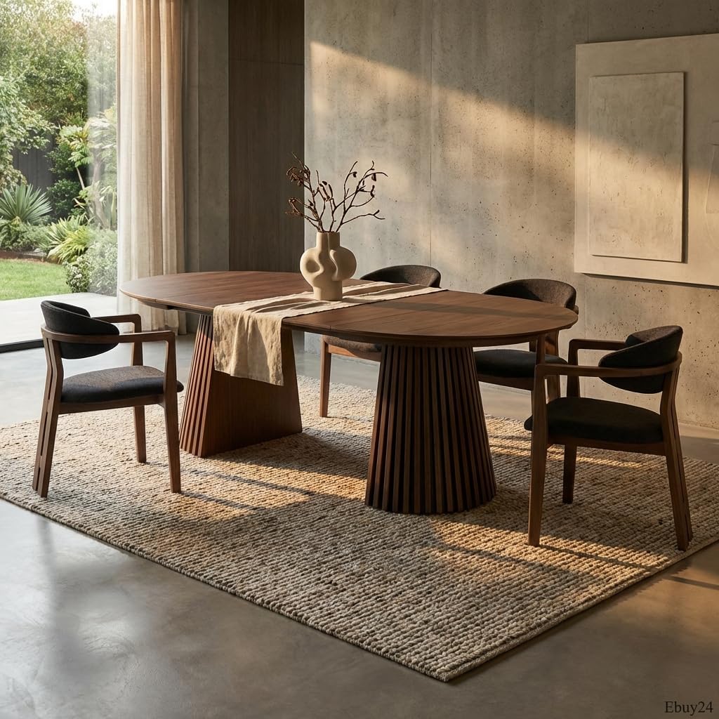 ebuy24 Tokyo Esstisch inkl. 2 Zusatzplatten ø120x120 bis 160 bis 200cm Smoked Eiche Furnier. – Esszimmertisch rund ausziehbar, ausziehbarer Tisch rund, Esstisch oval ausziehbar