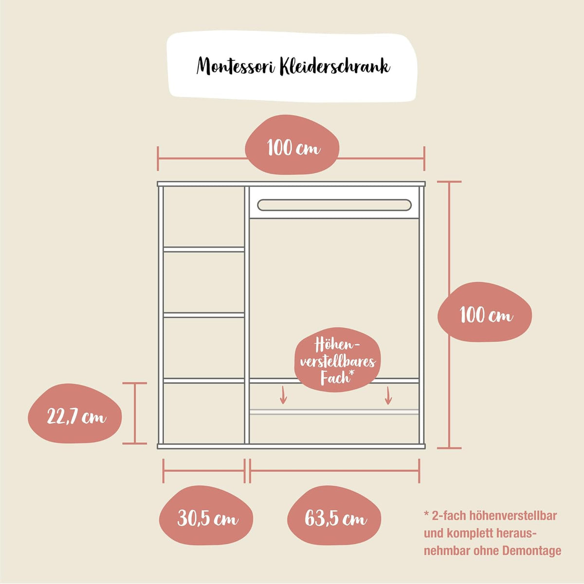 Ehrenkind® Montessori Kleiderschrank | Kinderregal Kiefer Natur | Kinderschrank FSC Zertifiziert | Garderobe für das Kinderzimmer in 100x100x40 | Kleiderschrank Kinderzimmer | Kinderzimmer Möbel