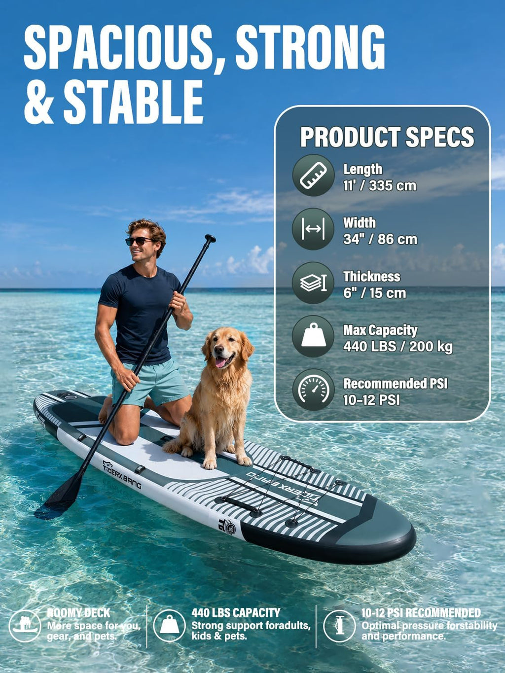 TIGERXBANG Aufblasbares Stand-Up-Paddle-Board mit Zubehör 335 × 86 × 15 cm, SUP Board für Erwachsene, Kollektion Shadow