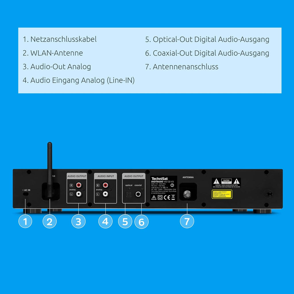 TechniSat DIGITRADIO 143 CD (V3) – Digital HiFi-Tuner, Internetradio (DAB+, UKW, Bluetooth-Audiostreaming, Spotify Connect, CD-Player, WLAN, Breite 43,5 cm, App-Steuerung, Fernbedienung) Schwarz