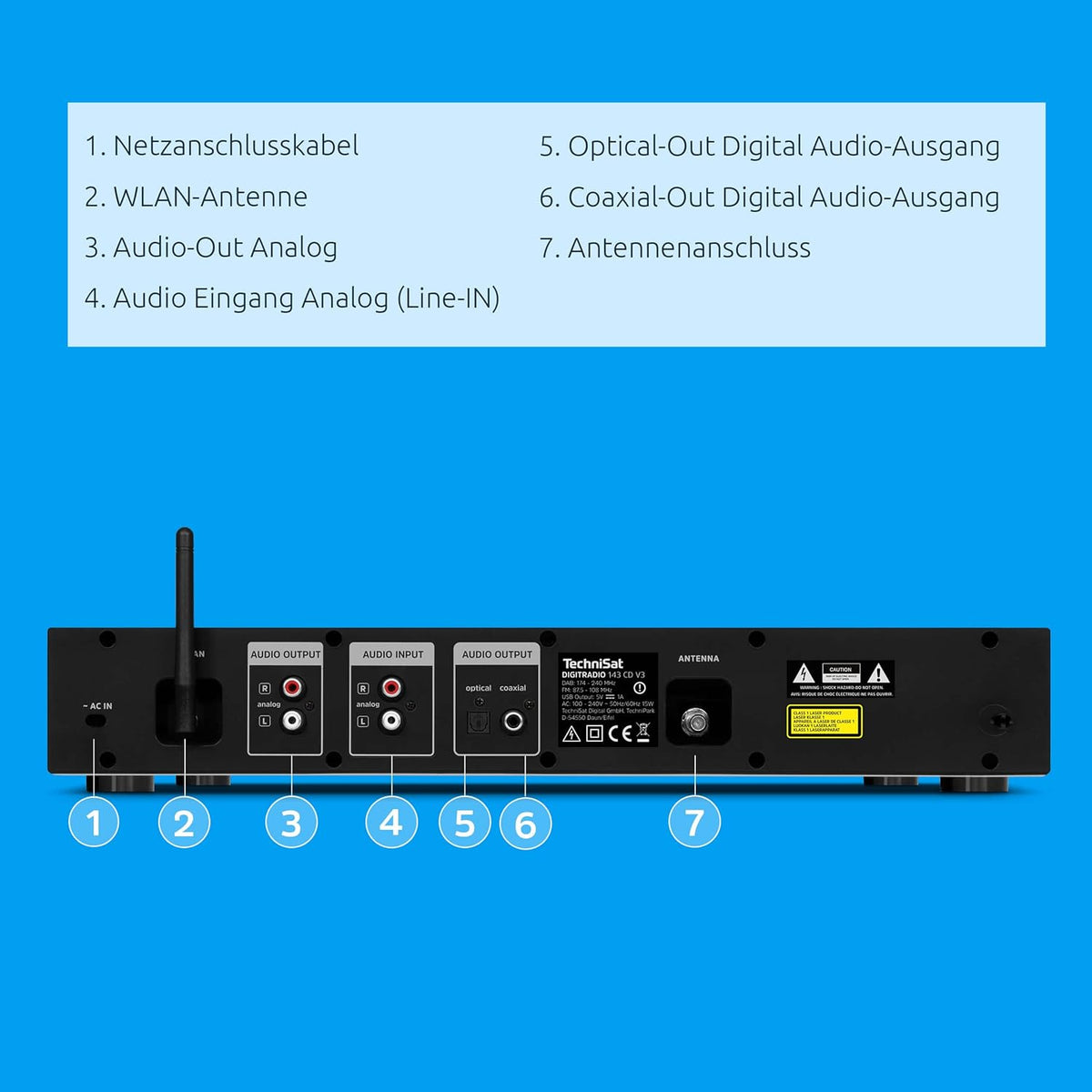TechniSat DIGITRADIO 143 CD (V3) – Digital HiFi-Tuner, Internetradio (DAB+, UKW, Bluetooth-Audiostreaming, Spotify Connect, CD-Player, WLAN, Breite 43,5 cm, App-Steuerung, Fernbedienung) Schwarz