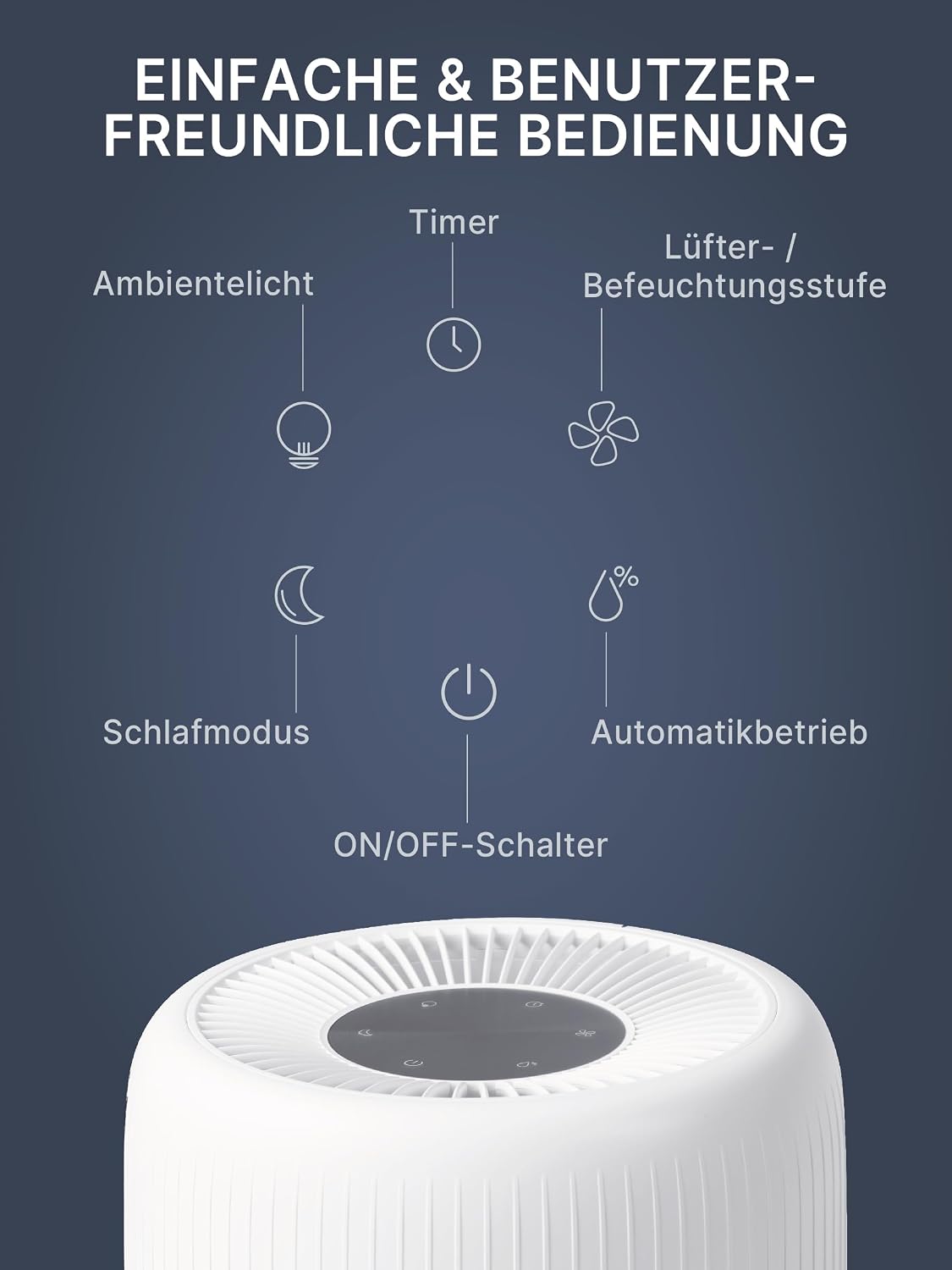 Comedes Umecto 600, für Räume bis 82m², Kaltverdunstung, Tank 4 l, Befeuchtungsleistung bis zu 600 ml/h, 7 Farben Luftfeuchtigkeitsindikator, Automatikmodus, Smart-Home fähig