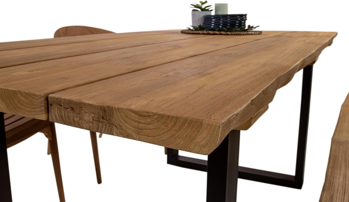 SAM Gartentisch Bogota | 180 x 90 cm | Teakholz massiv | echte Baumkante | U-Gestell Metall Schwarz | Outdoor-Esstisch & Unikat für Garten & Terrasse