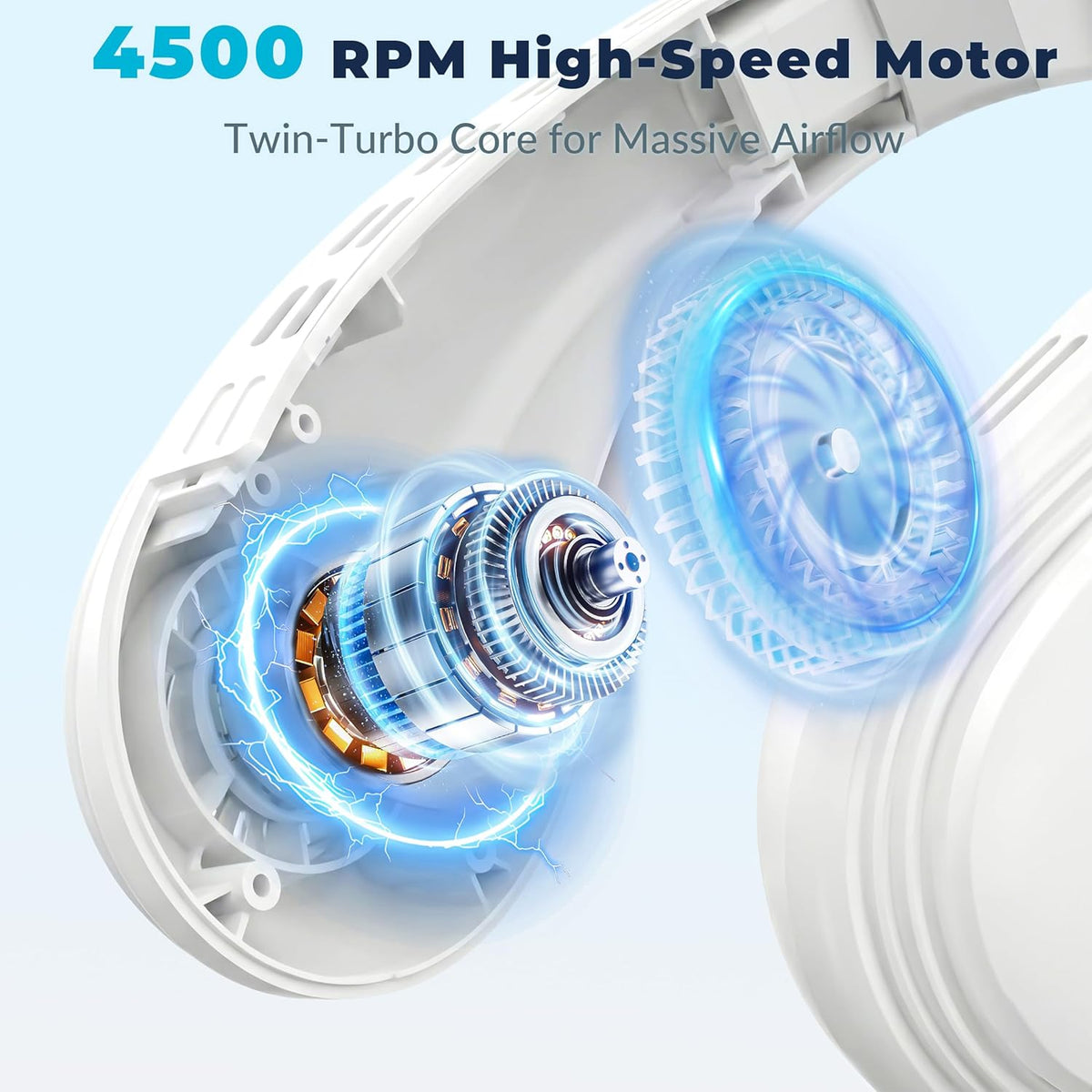 Nackenkühlventilator, Klimaanlage Nackenventilator mit Kühlplatte, wiederaufladbar, batteriebetrieben, tragbarer persönlicher Ventilator, ergonomisches Design, Weiß