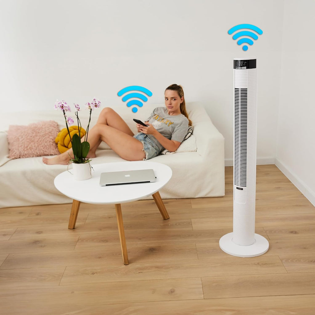 YOER Spiro TF03W, 45W, Ionisator, 4 Gebläsemodi, 90° Oszillation, 10m Reichweite, 12-Stunden-Timer, Leiser Betrieb, 3 Geschwindigkeitsstufen