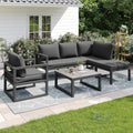 Kayan Gartenlounge Set für 4-5 Personen, Lounge Gartenmöbel Set mit Ecksofa, Sessel und Couchtisch, Balkonmöbel Wetterfest mit verzinktem Eisengestell und Kissen, verstellbare Füße, Grau