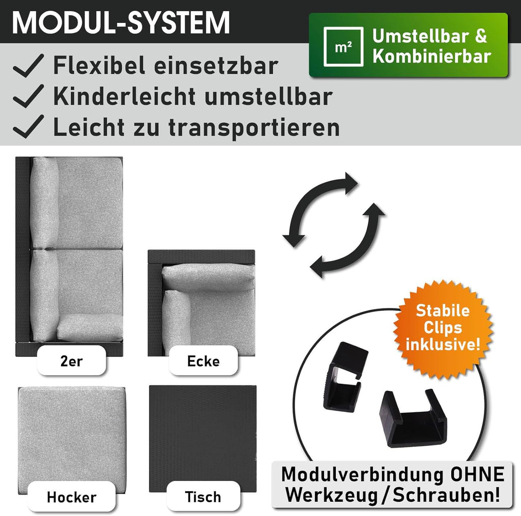 BRAST® Gartenmöbel Lounge Set | 4-5 Personen viele Modelle & Farben | inkl. extra Dicke Kissen | TÜV geprüft | Outdoor Loungemöbel Sitzgruppe Essgruppe Garnitur | Royal Schwarz