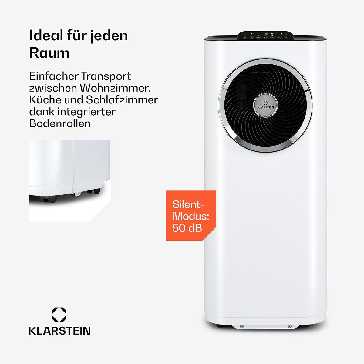 Klarstein Kraftwerk Eco Smart 11 Mobiles Klimagerät – 11,500 BTU, 35-59 m², WiFi & App-Steuerung, 3-in-1 Klimaanlage, Ventilator & Entfeuchter, Leise 50 dB, A+ Effizienz, Fensterkit Inkl., Weiß