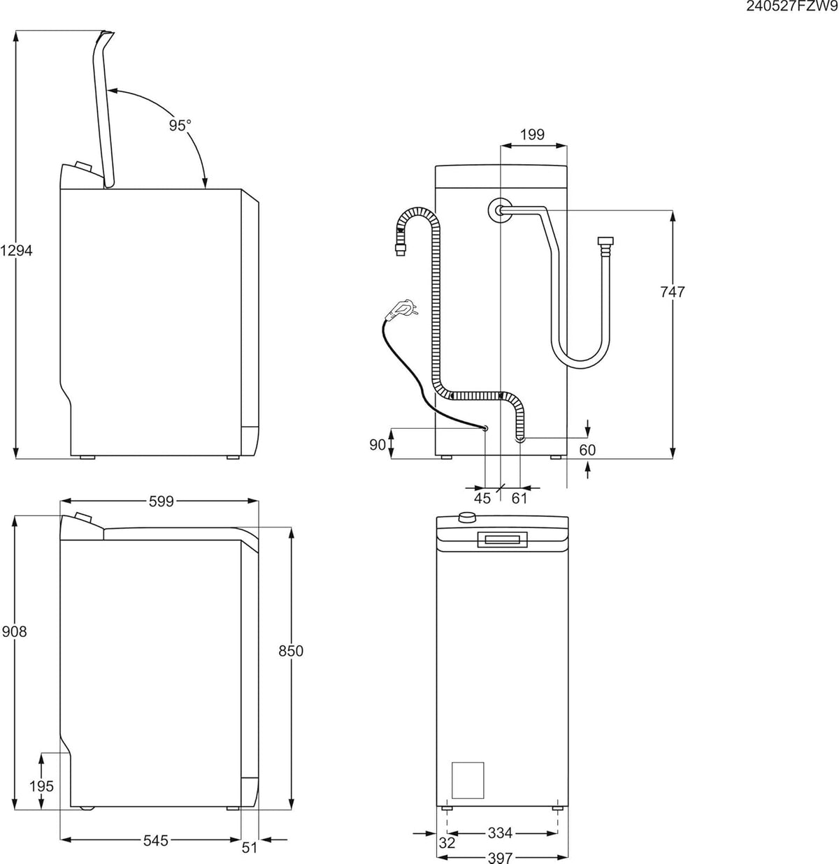AEG Waschmaschine Toplader, Serie 6000 ProSense: Mengenautomatik, 6 kg, EEKL A, SoftOpening Trommeldeckelöffnung, Wasserschutzalarm, Wasserstoppschlauch, Inverter Motor, 1400 U/min, LTR6A41460