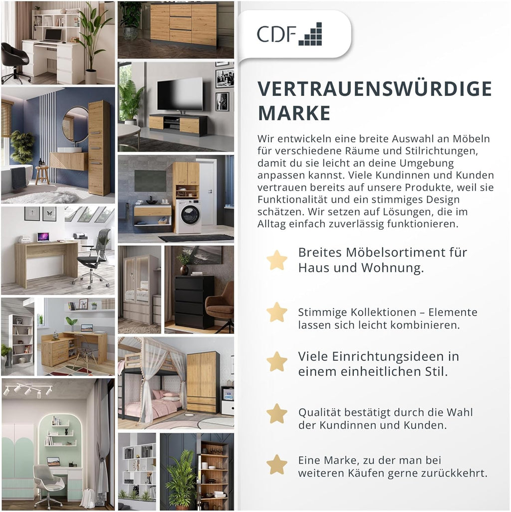CDF Kleiderschrank Weiß 90cm Breit Kinderzimmer Schlafzimmer 2 Schubladen 2-türig Kleiderschrank Zweitüriger Schrank Moderne Look Alles für die Montage Inklusive Garderobenschrank Klamotten Spielzeuge
