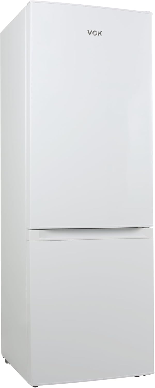 VOK Frigorífico Combi 154L EVR-154DEW, 142 cm Altura x 48,3 cm Ancho, Clase E, Bajo Nivel Sonoro 39 dB, Puerta Reversible, Estanterías Cristal Reforzado, Blanco