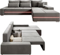 Juskys Sofa Davos Rechts mit Schlaffunktion - Ecksofa für Wohnzimmer mit Bettkasten & LED - Stoff Schlafsofa L Form Couch Beleuchtung - Hellgrau