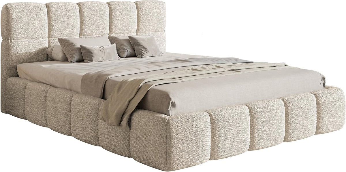 Selsey Bett Polsterbett Mit Stauraum Bettkasten 160 x 200 cm Boucle Gewebe Reißfest Cloudy Hellbeige
