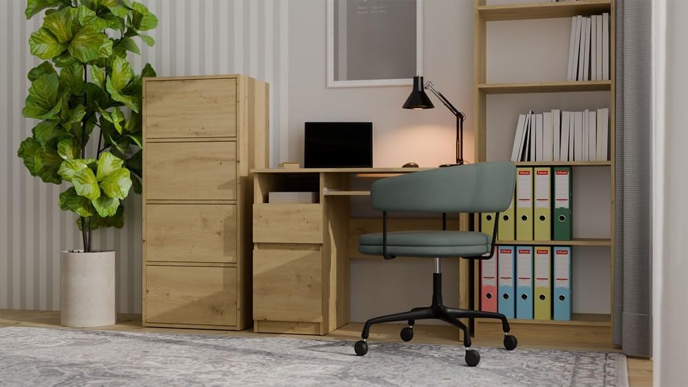 CDF Kommode Schrank Hochschrank mit 4 Türen und Einlegeböden - für Wohnzimmer Schlafzimmer Flur Büro – Grifflose Fronten – Modernes Design und langlebige Ausführung – Eiche Artisan Alma
