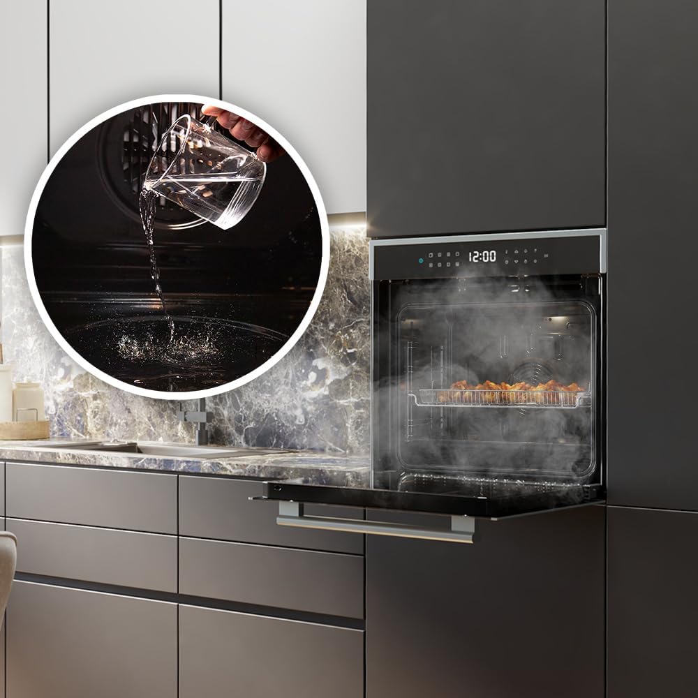 Cecotec Einbaubackofen Pyrolytisch 60 cm Bolero Hexa P506000 Edge A+. 3400W, 81L Kapazität, 11 Funktionen mit Airfryer Master, Pizza Master, 3D Cooking, Steam Base X2, Pyrolyse