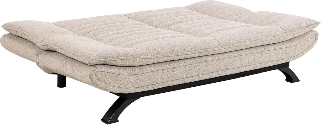 AC Design Furniture Jasper Schlafsofa in Beige, mit 3 Liegepositionen, Moderner 3-Sitzer ohne Armlehne, Gepolstertes Sofa mit Bouclé-Bezug und Schwarzen Beinen, B: 196 x H: 91 x T: 98 cm