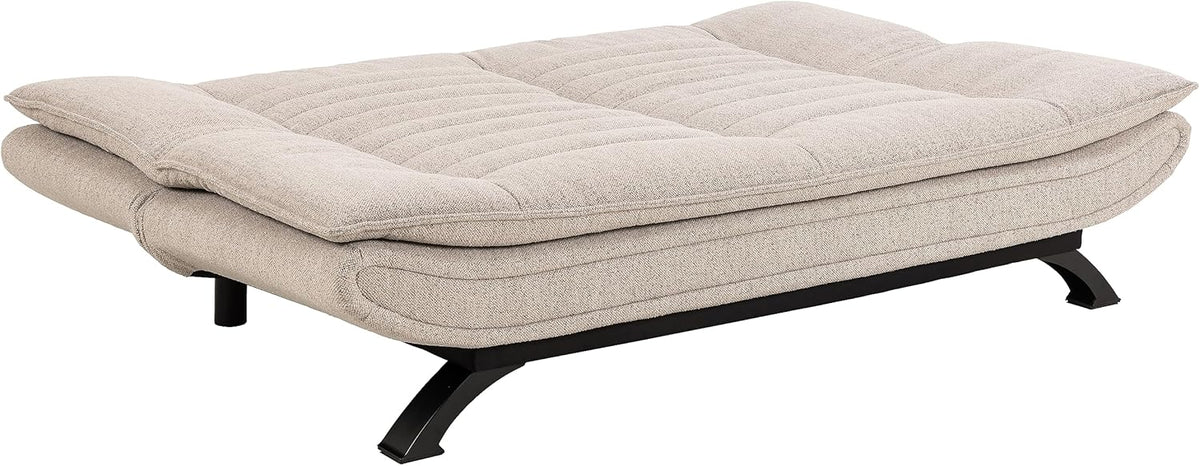 AC Design Furniture Jasper Schlafsofa in Beige, mit 3 Liegepositionen, Moderner 3-Sitzer ohne Armlehne, Gepolstertes Sofa mit Bouclé-Bezug und Schwarzen Beinen, B: 196 x H: 91 x T: 98 cm