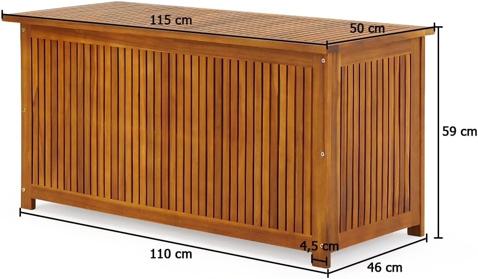 Casaria® Gartenbox Holz Akazie 205L Deckel 160kg Belastbarkeit Wetterfest Auflagenbox Aufbewahrungsbox Garten Balkon Wintergarten Sitztruhe 115x50cm