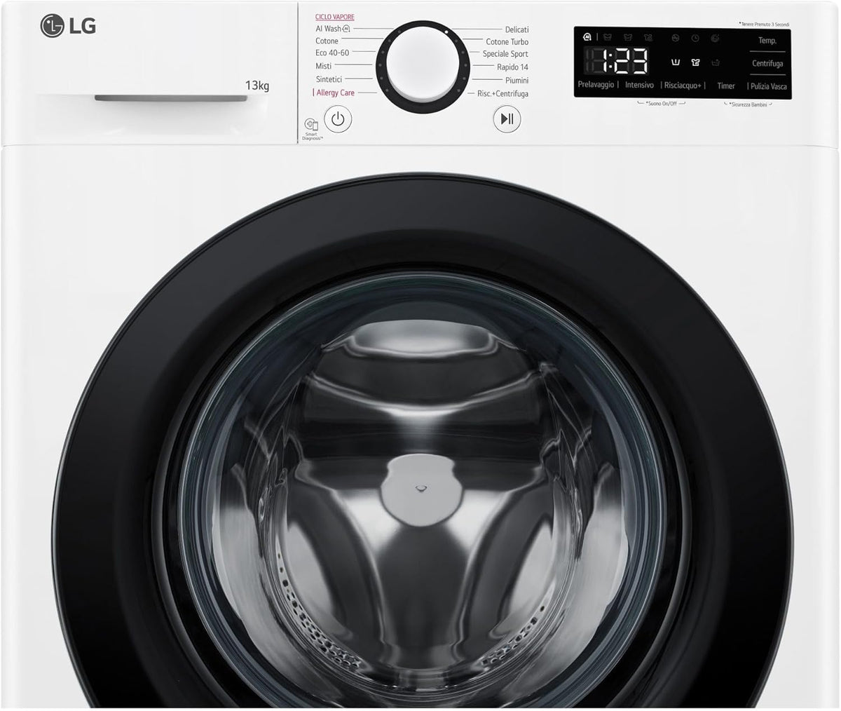 LG AI DD F4R3013NSWB Waschmaschine mit Frontlader, 13 kg, Serie R3, Klasse A-20%, 1400 Umdrehungen, AIWash, Dampfwäsche, Motor Direct Drive, Blasenkorb, Smart Diagnosis, freistehend, Weiß