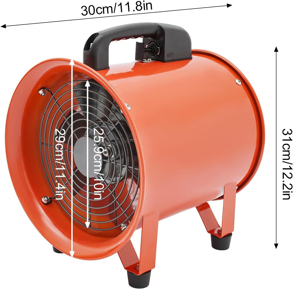 Bauventilator, 250mm Gebläse, 43m³/min Industrieventilator Baugebläse, 2800/3300rpm Schlauch Axialgebläse, 320W Gebläse mit 10m Kanalschlauch, für Fabriken Keller Stahlwerke Tunnel Autowerkstätten