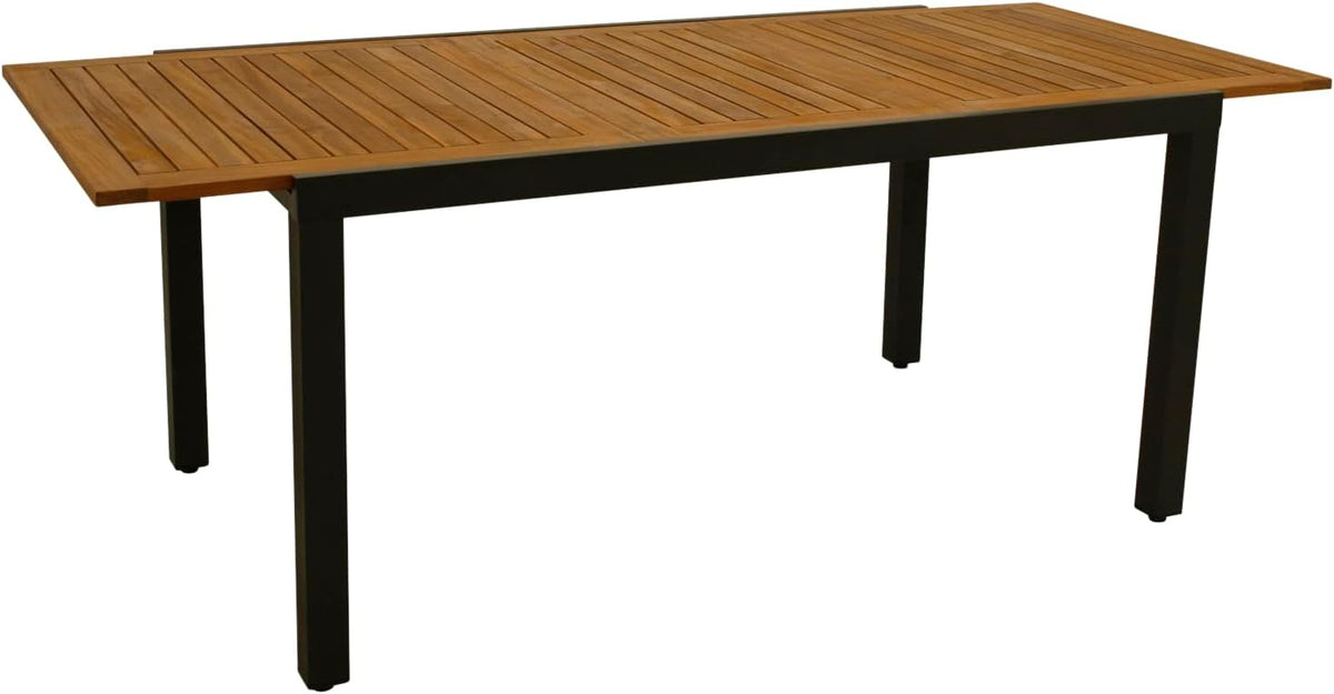 DEGAMO Gartentisch Ausziehtisch Milos 150/200x90cm, Aluminium anthrazit + Akazienholz geölt, Outdoor, FSC®-Zertifiziert