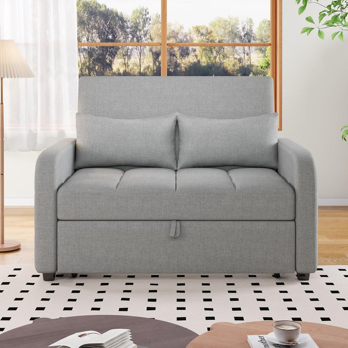 Zweisitzer Sofa mit Schlaffunktion, Verstellbares Rückenteil Sofa, klappsofa mit schlaffunktion, Komfort SofaBett für kleine Wohnungen Studentenwohnheime, 127x75 cm, Dunkelgrau