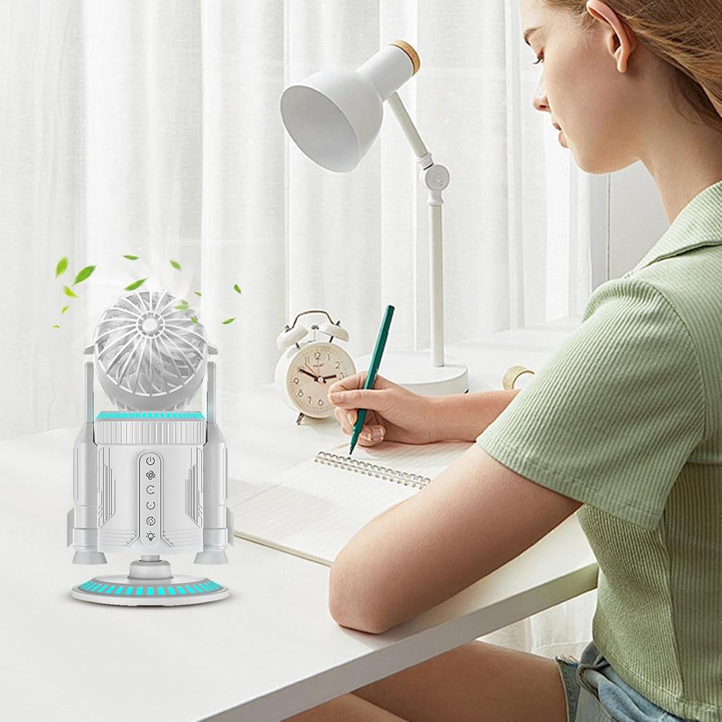 Générique Desk Fan, verstellbarer Tisch Air Circulator, 16 x 14,8 x 32,5 cm | 6,3 x 5,8 x 12,8 Zoll Quiet 5000 U/min Rocket Shape Cooler, integrierte Lichtfunktion für Zuhause, Schule, Schlafzimmer