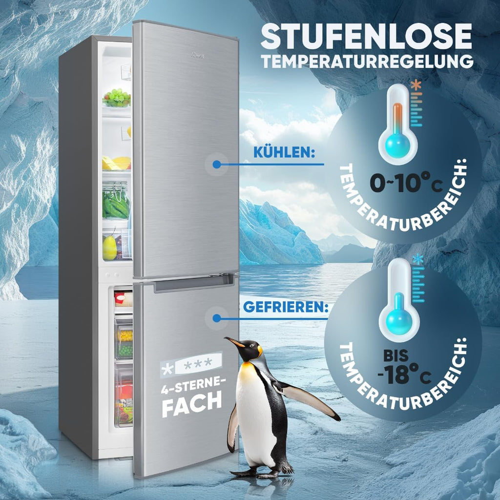Bomann® Kühlschrank mit Gefrierfach | Energieklasse C | 143cm | Kühl Gefrierkombination leise 40 dB | 3 Ablagen & 2 Schubladen | Türanschlag wechselbar | 173L Kühlgefrierkombi | KG 7359 inox