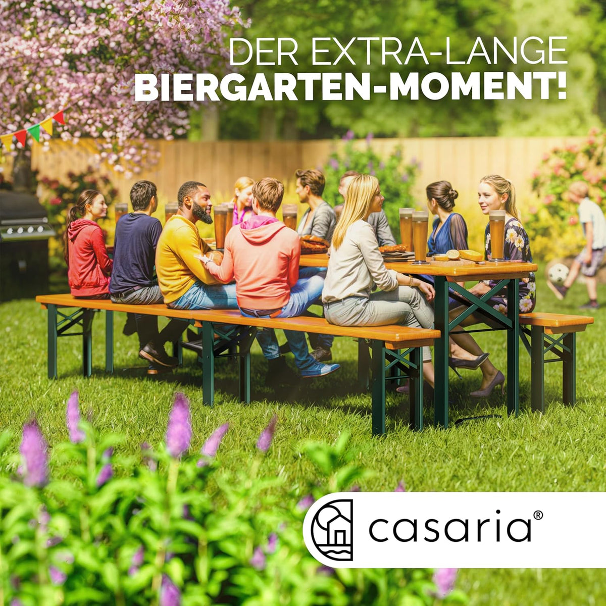 Casaria® Bierzeltgarnitur 220 cm Klappbar Stabil 3 Teilig 2X Bierbank 1x Breiter Tisch Holz Biertischgarnitur Festzeltgarnitur Biergarten Biergarnitur