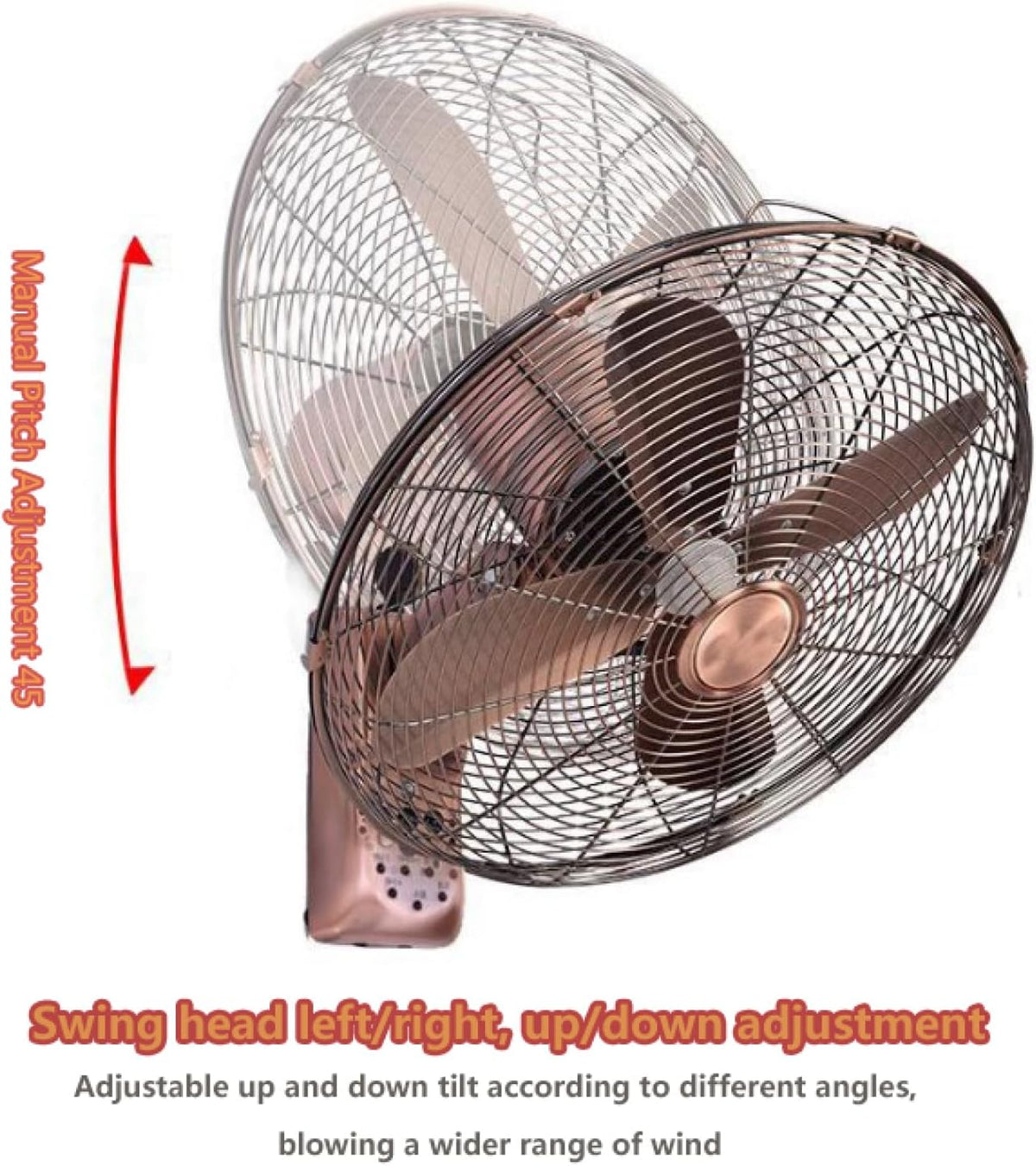 Generic Wandmontierter industrieller Retro-Ventilator mit 3 Geschwindigkeiten, mechanisch/Fernbedienung, links/rechts, oszillierender Kopf für gewerbliche und private Nutzung – Metallmaterial (45,7 cm